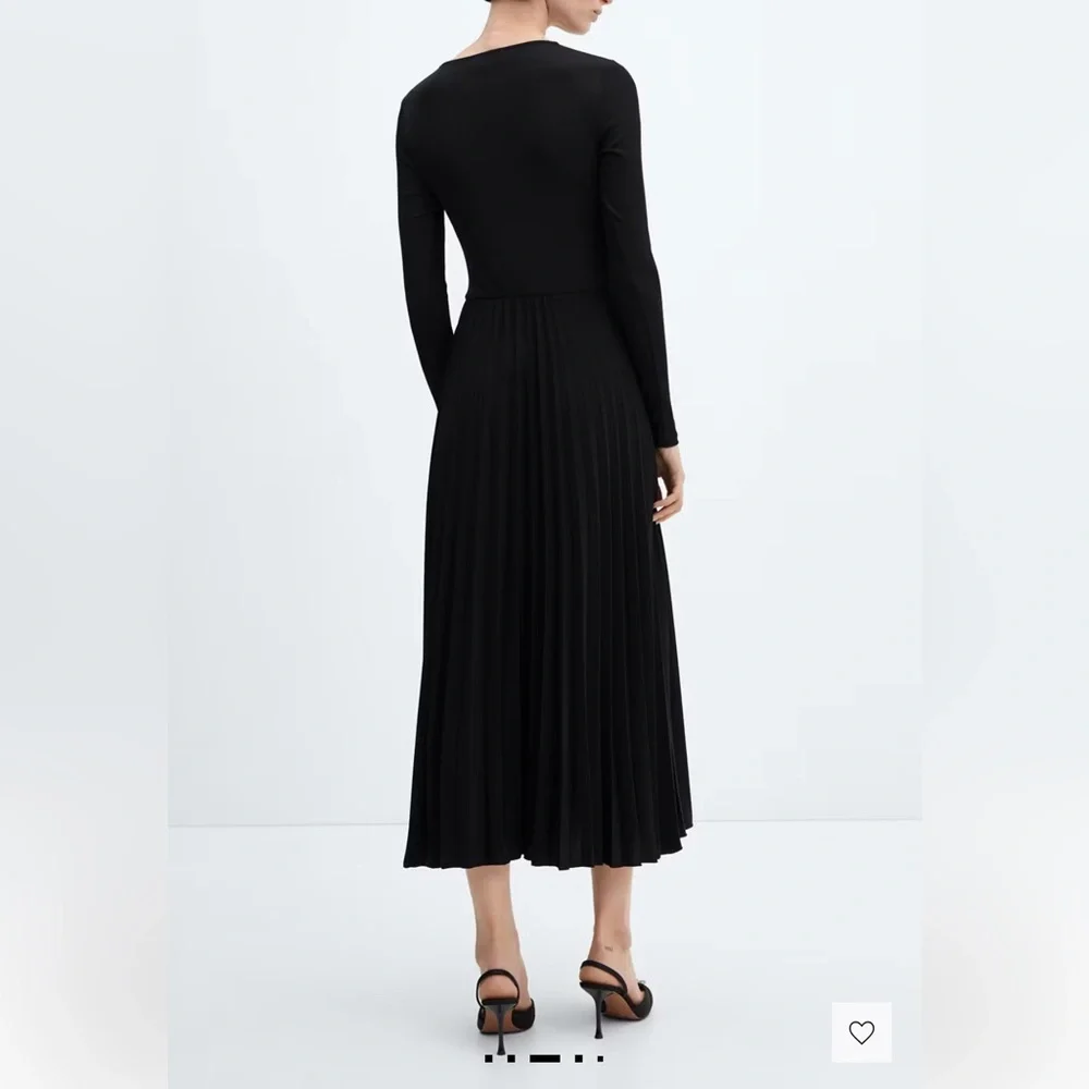 Mango Black Pleated Hem Dress - Women’s Midi Dress
